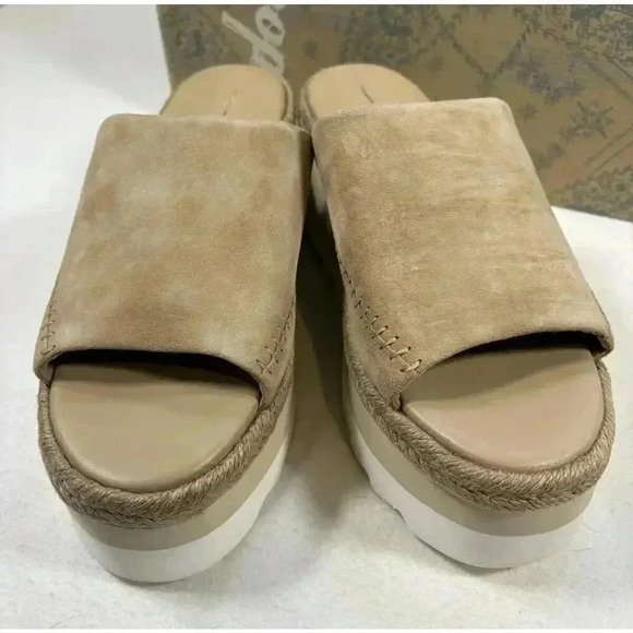 New w/ Box Free People Santorini Platform Espadrille Sandal Size 9 Sand Leather - Picture 4 of 7